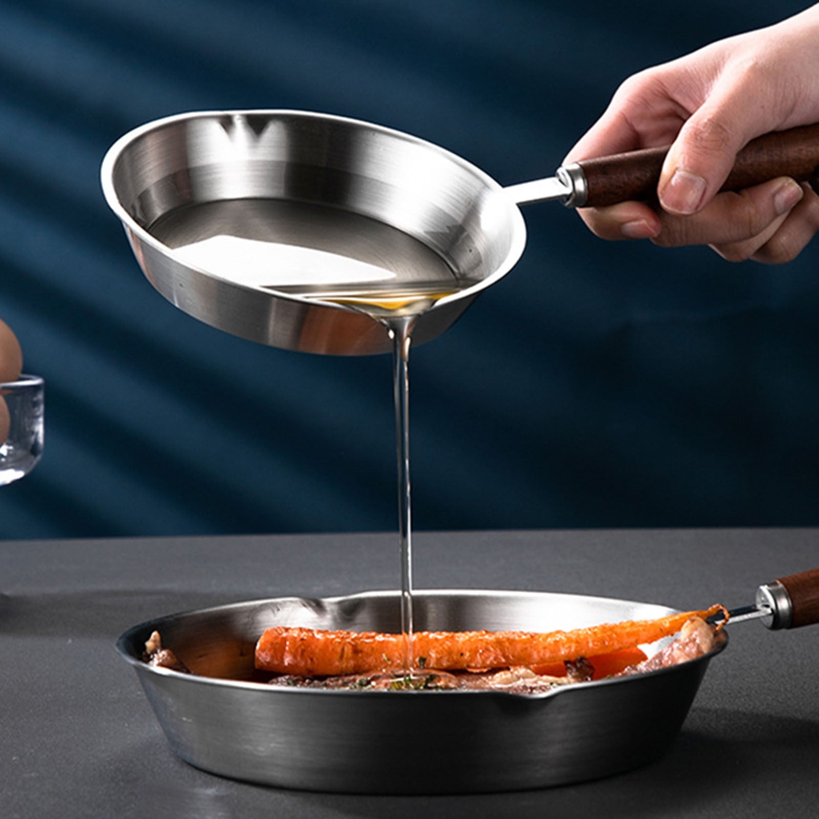 Mini Stainless Steel Frying Pan Small Skillet with Wooden Handle Non Stick Egg Pan Induction Compatible Cooking Pan for Home Kitchen 6.6x4.7 Inches