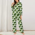 thumbnail image 2 of Yiaed Cute Broccoli Print Pajamas Women's Long Sleeve Sleepwear Soft Button Down Loungewear Pjs Lounge Set Nightwear Womens Pajama Pants-XX-Large, 2 of 7