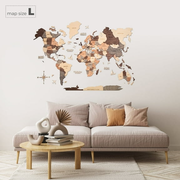 Enjoy The Wood 3D Wood World Map Wall Art Large Wood Wall Décor Housewarming Gift Idea Wood Wall Art World Travel Map for Home & Kitchen or Office (M, Smokey)