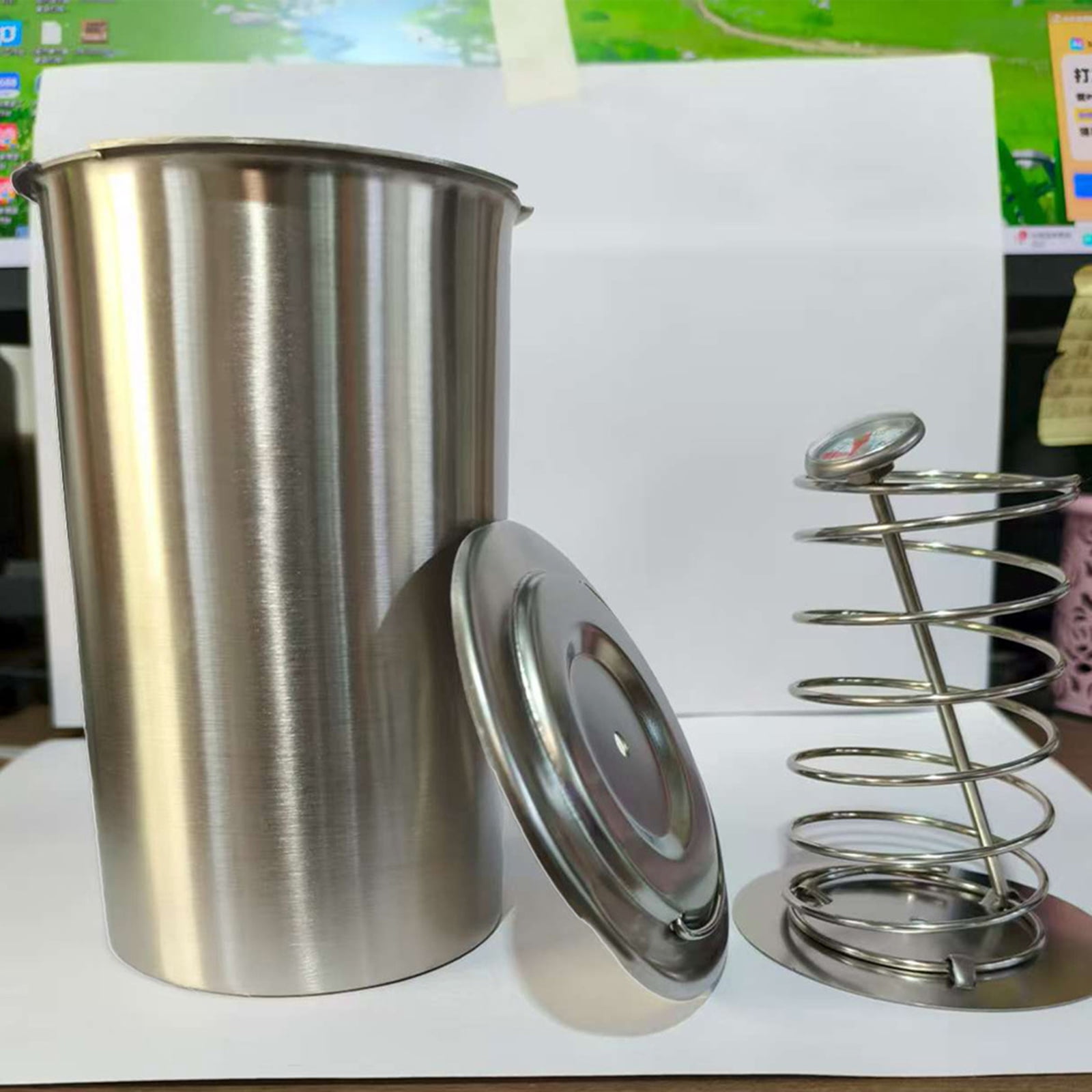 Hearthoom Ham Meat Press Maker with Thermometer, Stainless Steel Maker Machine Gourmet Cooking Tools, Round Shape Meat Press Maker Machine, Kitchen Bacon Meat Pressure Cookers Boiler Pot,Silver