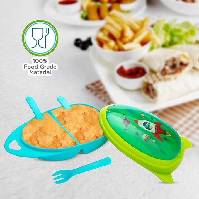 Mee Mee BPA Free Air-Tight Feeding Bowl with Fork & Spoon for 6 Month+ Babies, Easy to Carry (Blue)
