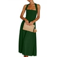 thumbnail image 3 of xiaxaixu Robe d'Été Décontractée pour Femmes Dos Nu Couleur Unie Robe Longue Froncée Mode Robe à Nouer Croisée, 3 of 7