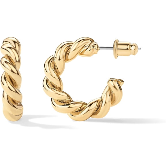 14K Gold Plated Twisted Rope Round Hoop Earrings in Rose Gold, White Gold and Yellow Gold
