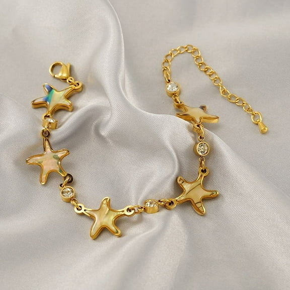 14K Yellow Gold fashion Bracelet  Adjustable Bracelet Five-pointed Star Bracelet Jewelry for Women Gift