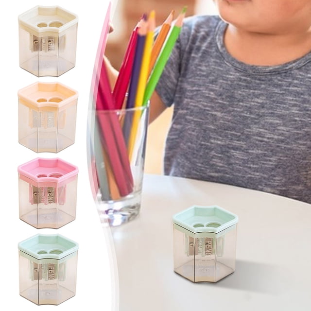 ZZkhGO Double Hole Pencil Sharpener, Cute Hexagonal Manual Pencil Sharpener, Compact Plastic Sharpener with Stainless Steel Blade for Home Travel