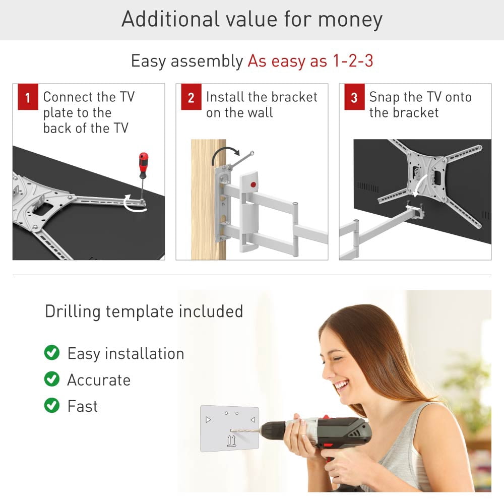 Barkan Full Motion TV Wall Mount 40 - 70 inch Long Patented Lifetime Warranty UL Listed