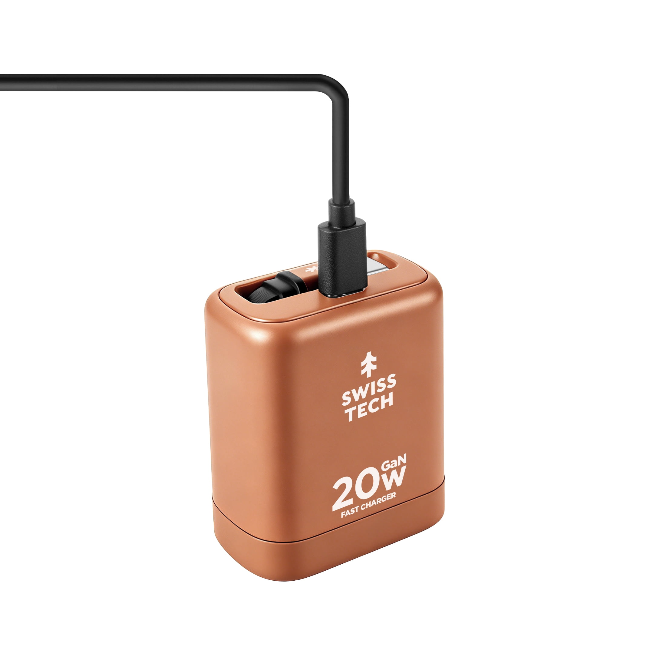 Swiss Tech Mussen 20W USB-C Wall Charger with Retractable Cable, Fast PD Charging, Terra Orange
