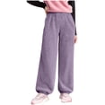 thumbnail image 2 of Gamivast Fleece Pants for Kids Girls Fuzzy Straight Leg Warm Winter Pants Loose Casual Elastic Waist Pull on Sweatpants Loungewear Long Cuffed Pants for 5-15 Years Old, 2 of 6