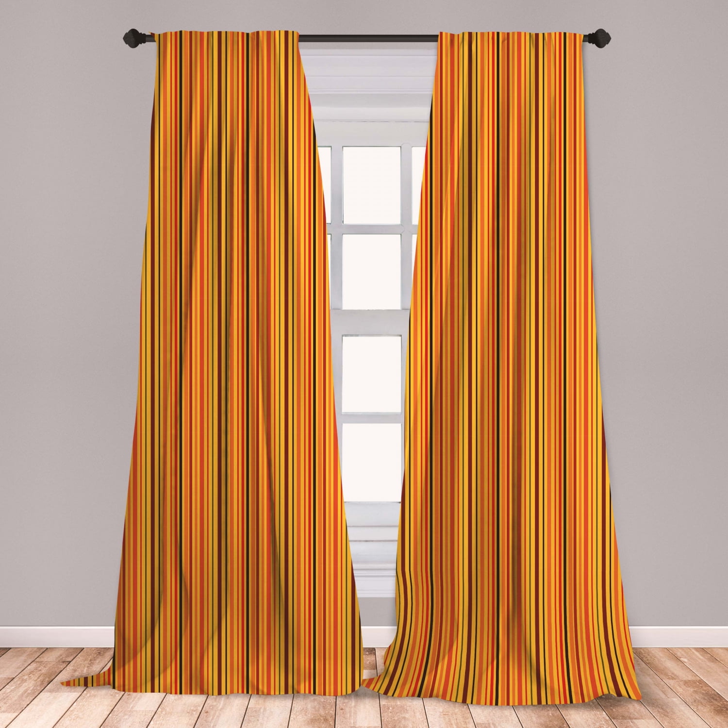 Abstract Curtains 2 Panels Set, Vertical Colorful Straight Lines