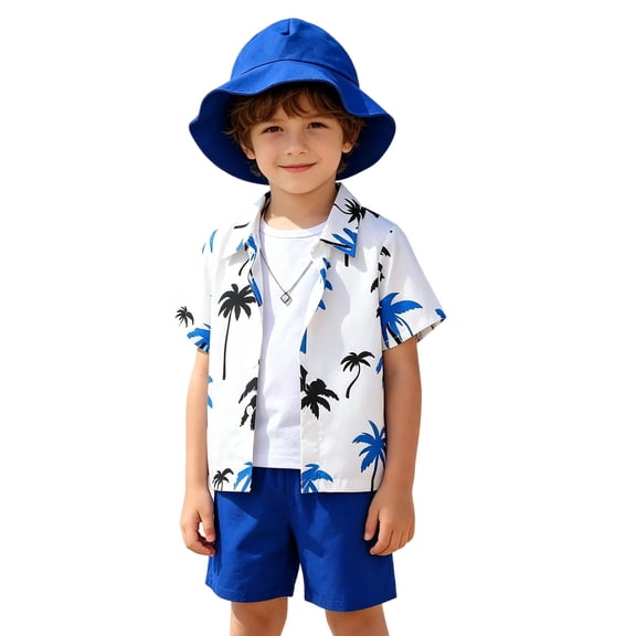 Toddler Boy Outfits 2 Piece Loose Coconut Tree Print Lapel Short Sleeve Button Shirt And Shorts Vacation Baby Boys' Clothing Sets Size 3-4 Years