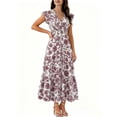 thumbnail image 2 of YuXingFu Womens Cotton Dresses with Sleeves Maxi V-Neck Plus Size Womens Dress Short Sleeve Womens Plus Size Summer Dress Long Casual Summer Wine S, 2 of 7