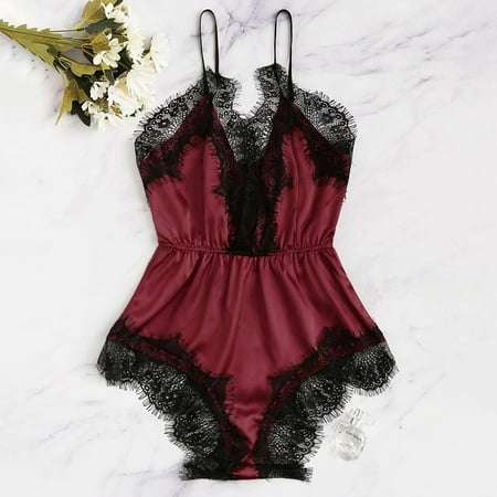 

New Fashion Sexy Bodysuit Jumpsuit Lace Satin Silk Sleepwear Lingerie Underwear
