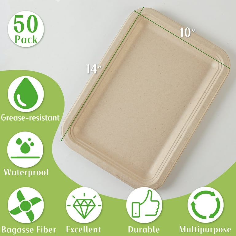 EcoAvance 14 inch Large Paper Plates, 50 Pack Disposable Trays, 100%  Compostable Paper Plates Heavy Duty, Eco Friendly Disposable Plates, Brown  Paper