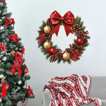 EWASWON Christmas Wall Decals Removable - Red Bow & Pinecone Holiday Stickers, Static Cling Reusable Xmas Decor for Home Window Office, 14.5"x14.5" Multicolor