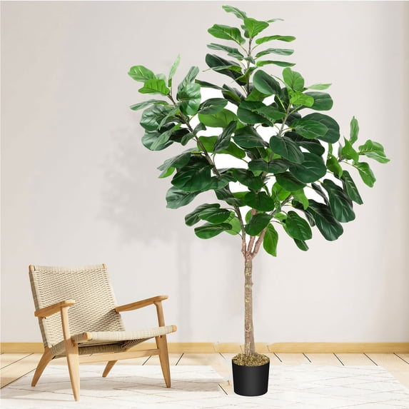 HOSSLLY 5.58ft Artificial Fiddle Leaf Fig Tree Indoor Outdoor Office Decorative Planter,Green