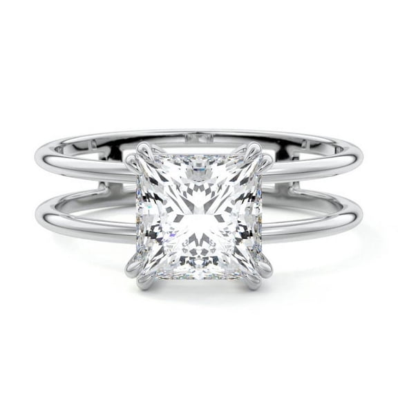 Zoya Jewel 1.9 Ct Princess Cut Lab-Created Simulated Diamond Solitaire Ring, Two Band Design, Silver with 14K White Gold Over, Ring for Women