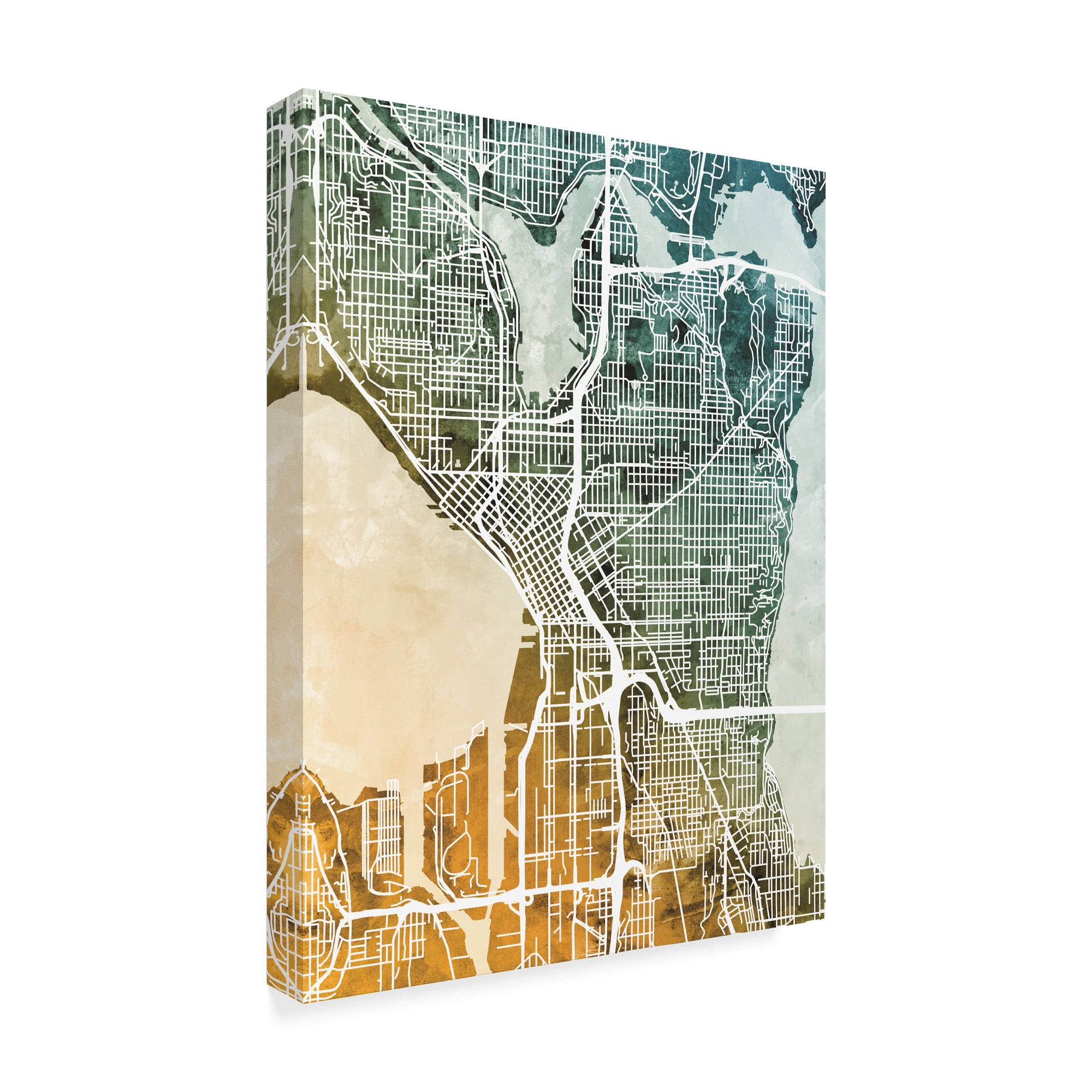 Trademark Fine Art 'Seattle Washington Street Map Teal Orange' Canvas Art by Michael Tompsett
