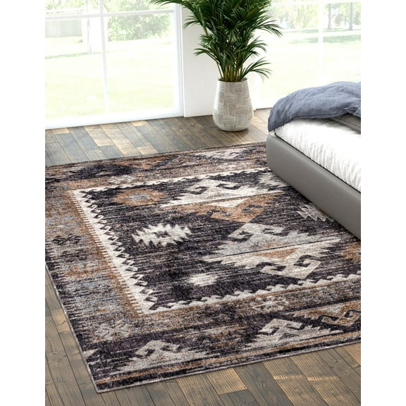 Rugs.com Eco Southwestern Collection Rug – 8' x 10' Charcoal Gray Medium Rug Perfect For Living Rooms, Large Dining Rooms, Open Floorplans
