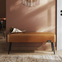 VASAGLE EKHO Collection - Bench for Entryway Bedroom Ottoman Bench Synthetic Leather for Living Room Caramel Brown