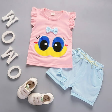 

Hunpta Toddler Kid Baby Girl Outfits Cartoon Print Vest T-shirt Tops+Shorts Clothes Set