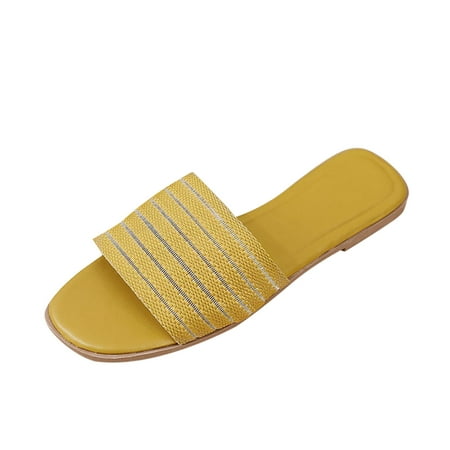 

Women Slippers Shoes Summer Beach Slippers Soft Sole Flat Slippers Yellow 6.5