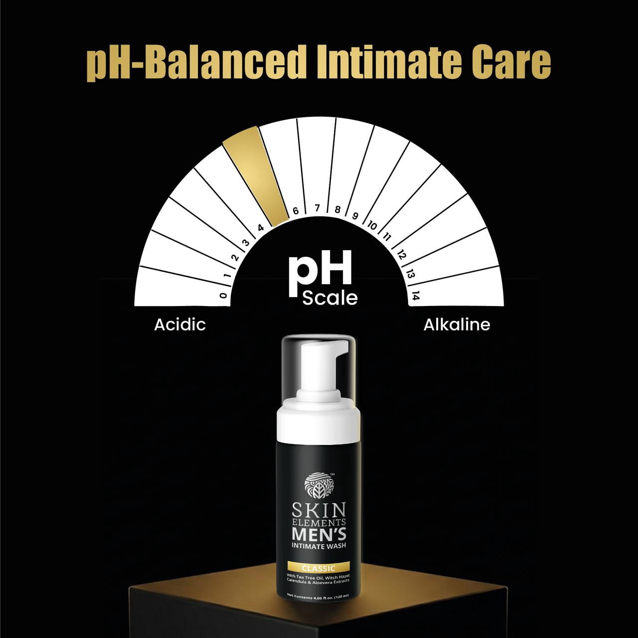 Skin Elements Intimate Wash for Men (4.05 fl. oz.) | pH Balanced Foaming Penis Wash | Tea Tree Oil | Controls Bad Odor and Soothes Intimate Area