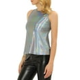thumbnail image 5 of INSPIRE CHIC Metallic Tank Top for Women's Sleeveless Club Party Shiny Shirt XL Shiny Silver, 5 of 7