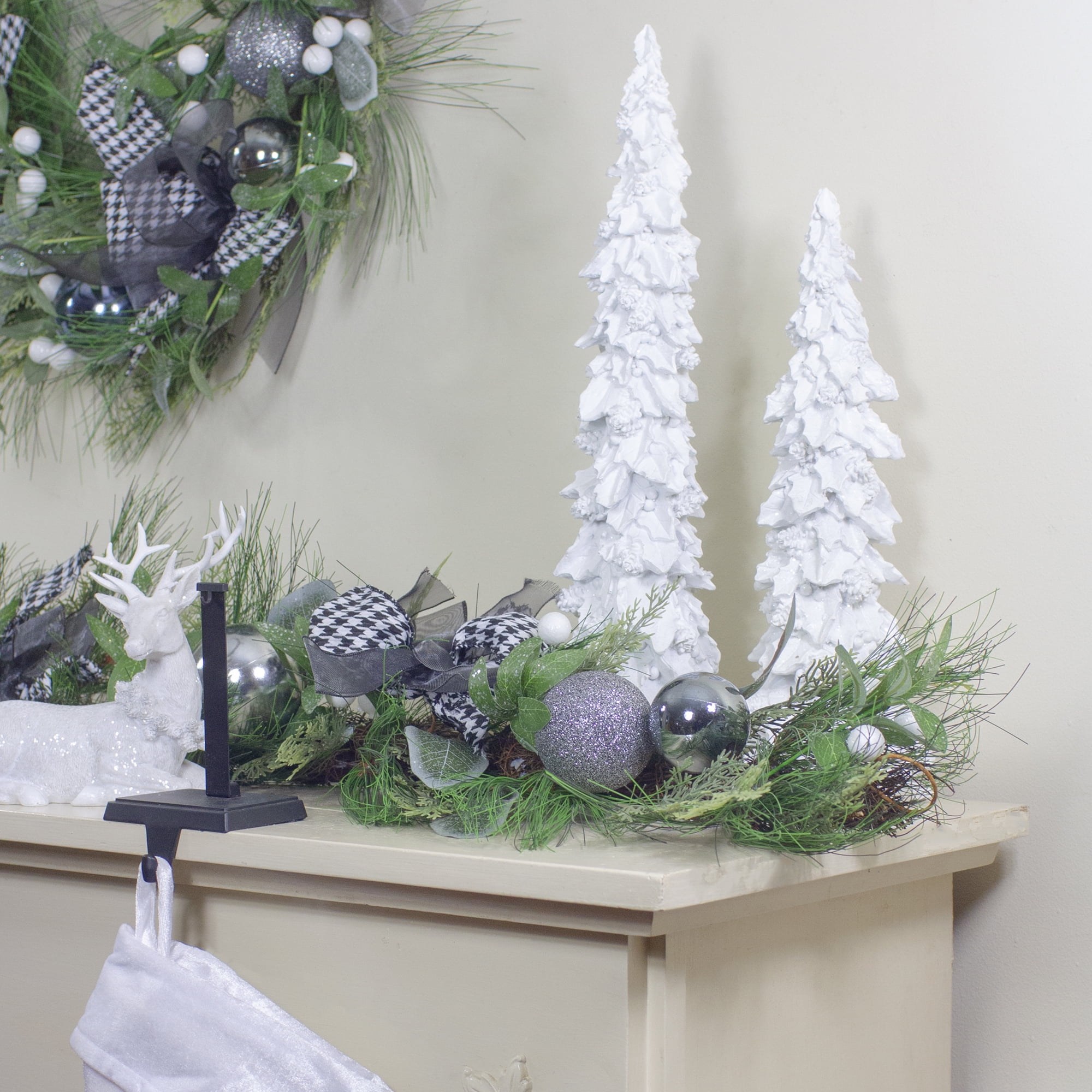 6' x 12" White Berries and Plaid Bows Artificial Christmas Garland - Unlit