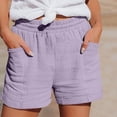 thumbnail image 4 of LEKODE Linen Bermuda Shorts for Women Knee Length Cotton Gauze Short Drawstring Elastic Waist Casual Shorts with Pockets Purple 2XL, 4 of 7