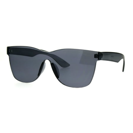 Thick Solid Plastic Color Lens Horned Rim Panel Shield Sunglasses Black