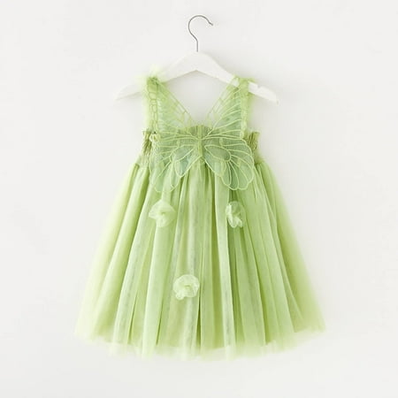 

Yubatuo Girls Sleeveless Butterfly Ballerina Sling Tulle Princess Dress Party Cute Baby Girl Dresses 1-6 Years Old Green 100