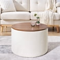 thumbnail image 2 of 2-Piece Set Storage Ottoman, Round Chenille Makeup Vanity Stool Chair with Storage Space, for Serving as a Living Room Footstool, Coffee Table and Additional Seats, Beige, 2 of 7