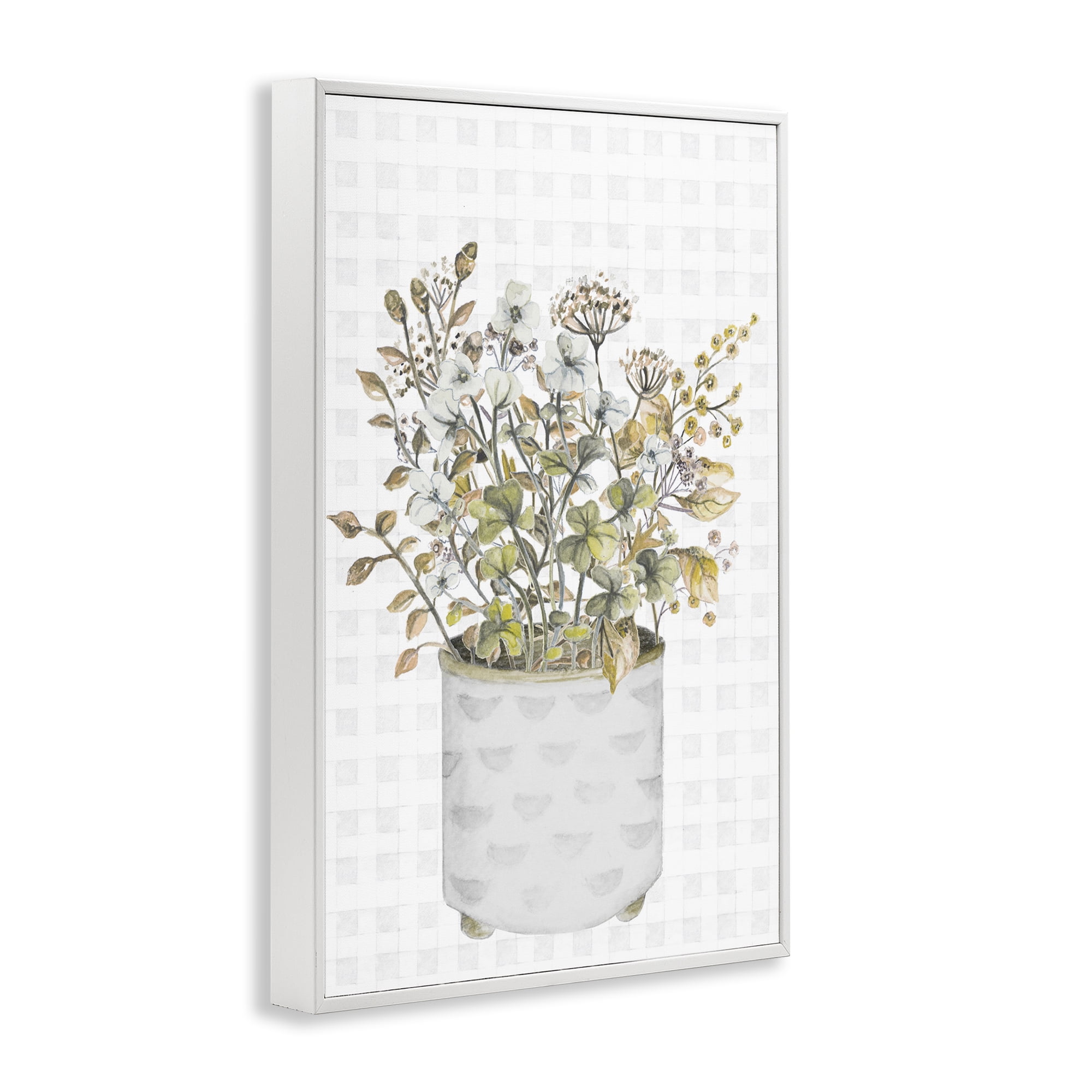 Stupell Industries Neutral Potted Wildflowers Botanical & Floral Painting White Framed Art Print Wall Art, 12 x 18