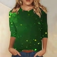 thumbnail image 2 of Diufon T-Shirts de la Saint-Patrick pour Femmes, Grande Taille, Imprimé Trèfle, Manches 3/4, Col Rond, 2 of 5