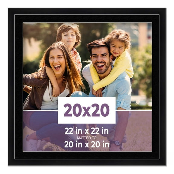 20x20 Frame Black With Black Picture Mat For 20x20 Photo - Black 22x22 Frame To Display Print or