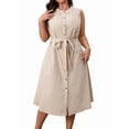 thumbnail image 2 of Plus Size Summer Dresses - Women'S Casual Sleeveless Round Neck Button Sundress XXL, 2 of 9