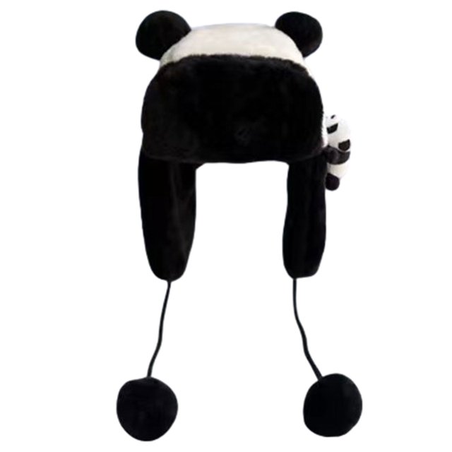 1 gorro de panda para mujer, cálido para otoño e invierno, con protección para las orejas de felpa para estudiantes