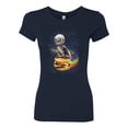 thumbnail image 2 of Funny Graphic Astronaut Cat in Space on Cheeseburger | Womens Cat Lover Slim Fit Junior Tee, Navy, Medium, 2 of 3