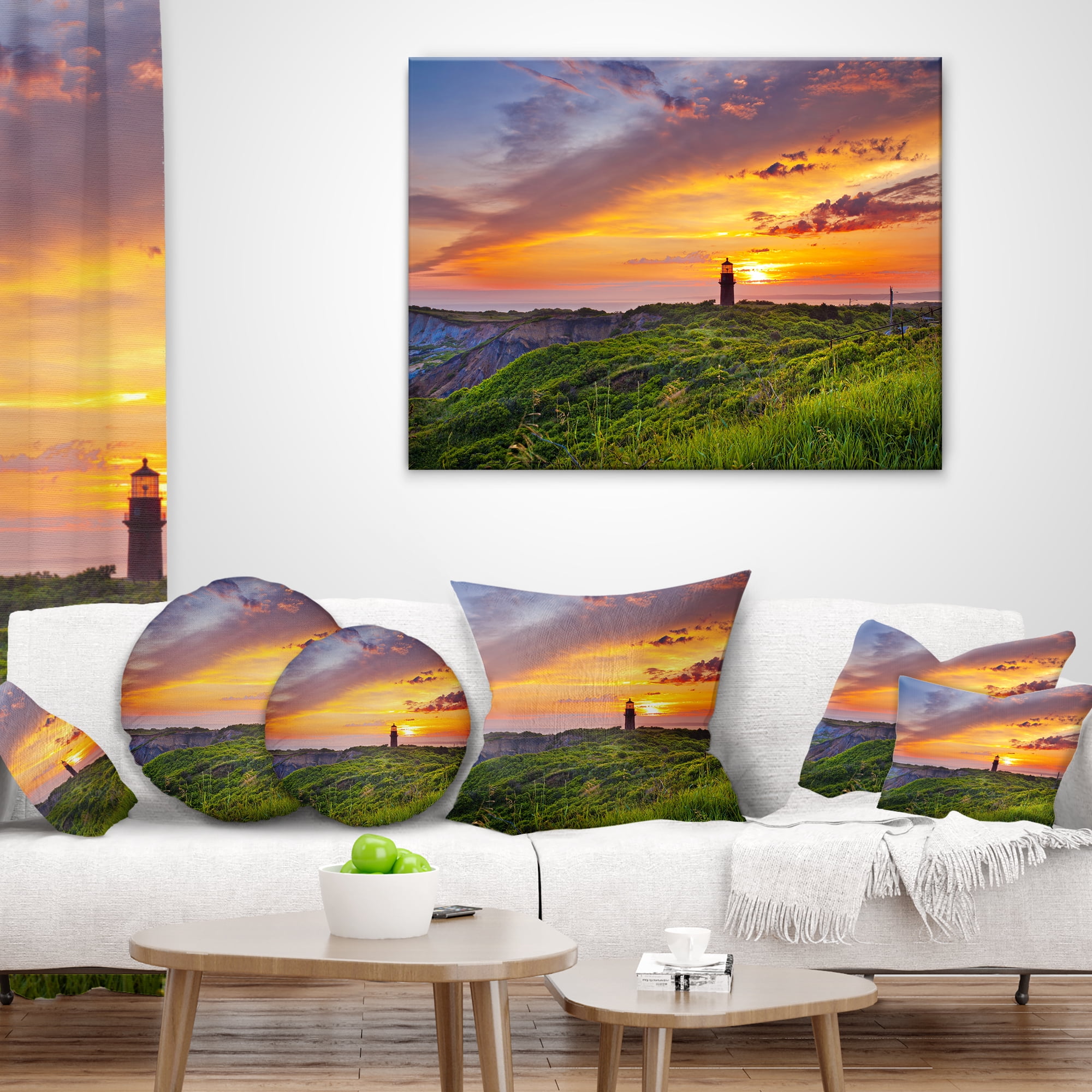 Designart Lighthouse at Gorgeous Sunset - Landscape Printed Throw Pillow - 18x18