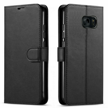 Samsung Galaxy S7 Case, [NOT FIT Samsung S7 Edge/ Samsung S7 Active Phone], Included [Tempered Glass Screen Protector], Starshop Premium Leather Wallet Pocket Credit Card Slots-Black