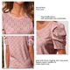 thumbnail image 5 of Top de verano para mujer, cuello redondo, manga corta con volantes, Color puro, transpirable, camisa informal para mujer, para fiesta, oficina, viajes, Rosa M, 5 of 6