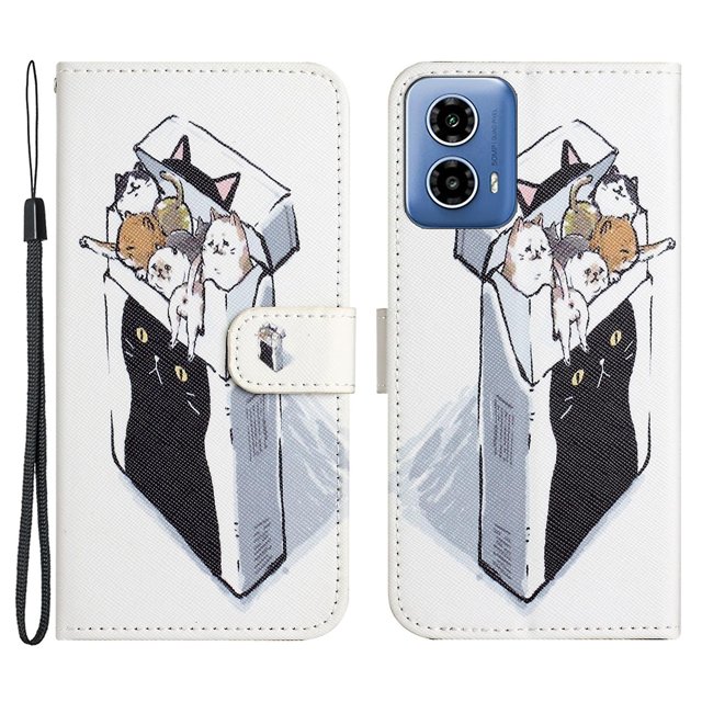 Para Motorola Moto G24 4G Funda de cuero con estampado de patrones y textura cruzada Funda tipo billetera para teléfono