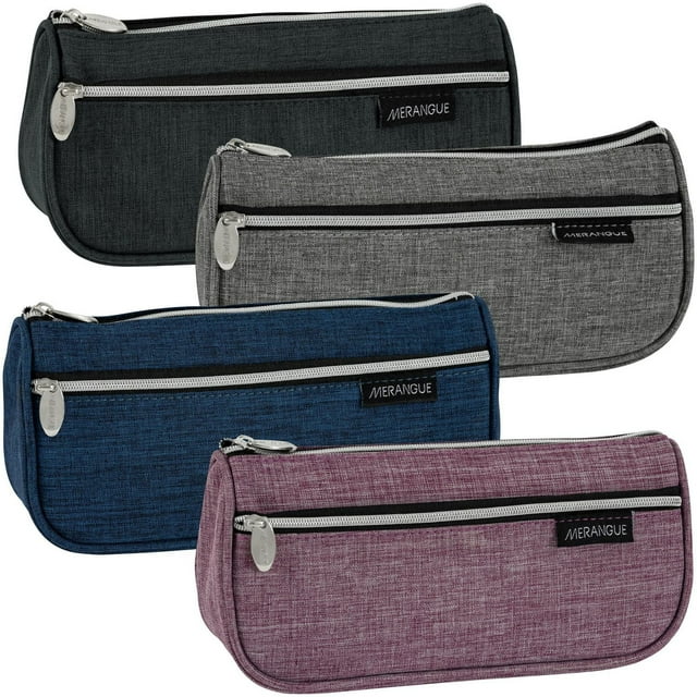 Merangue Trousse à crayons en tissu, Double compartiment, Assorti, Paquet de 4