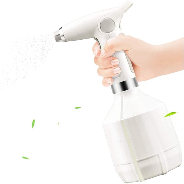 Arrosoir électrique 1L, Pulvérisateur de Plantes, Flacon Pulvérisateur électrique avec buse réglable pour Jardinage, Nettoyage ménager, l'alcool, d'intérieur/d'extérieur Plantes (Blanc)