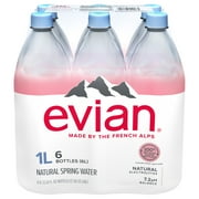 evian Natural Spring Drinking Water, 1 L, 6 Pack Bottles