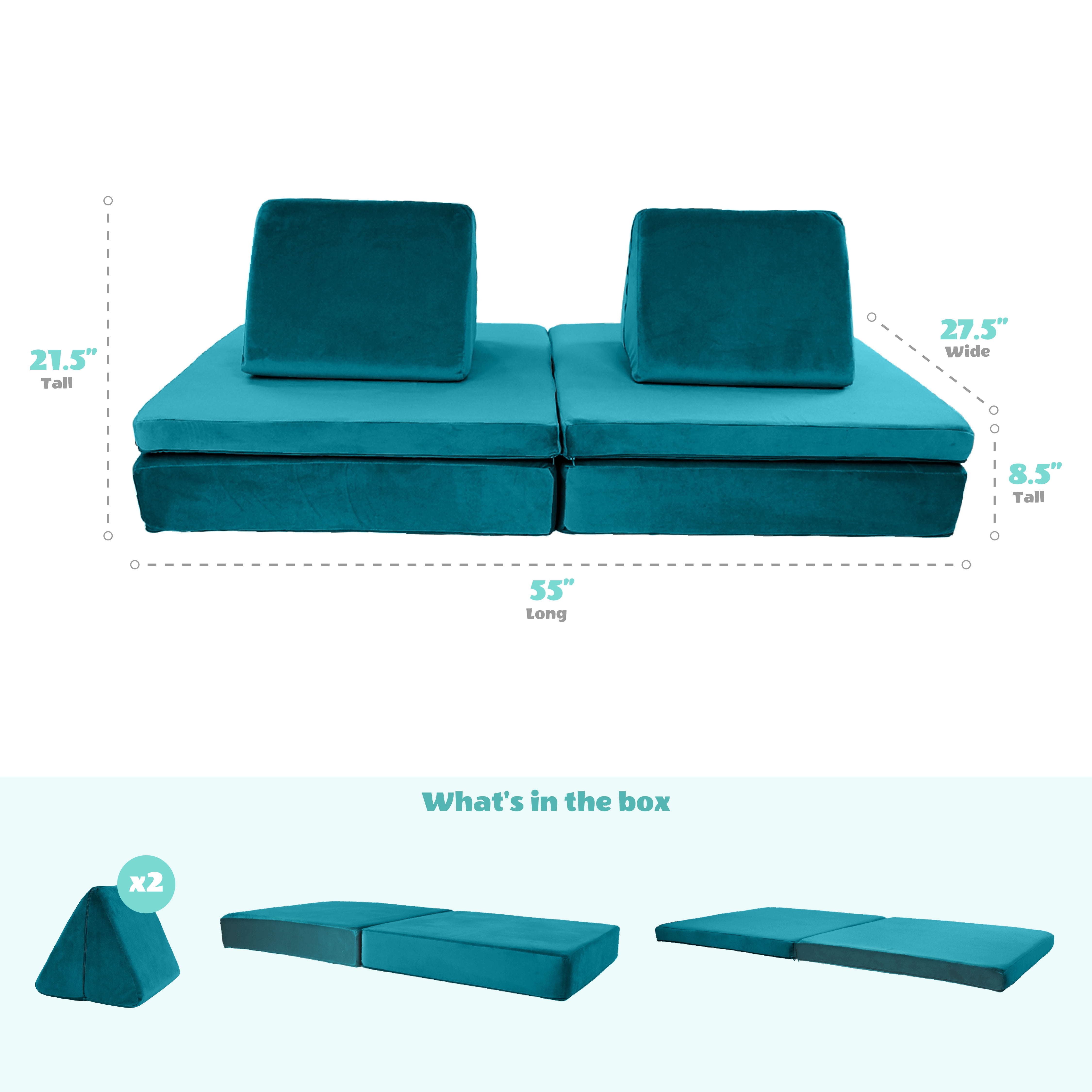 Critter Sitters Kids Lil Lounger | Play Couch | Modular Sofa | Fort Building, Open Ended Play | Sturdy Foam | Washable Covers | Durable | Flexible Seating for Playroom, Kids Room