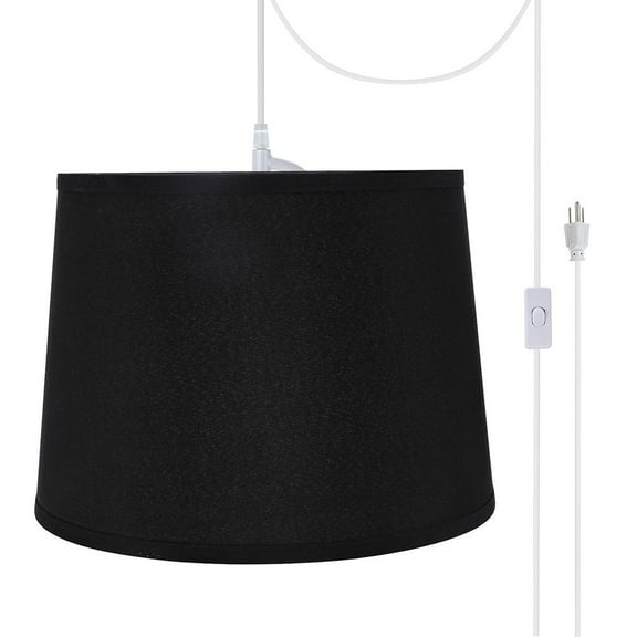 Aspen Creative 72312-21 One-Light Plug-In Swag Pendant Light Conversion Kit with Transitional Hardback Empire Fabric Lamp Shade, Black, 14" width