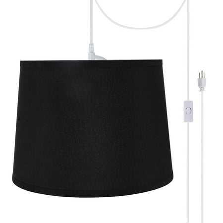 

Aspen Creative 72312-21 One-Light Plug-In Swag Pendant Light Conversion Kit with Transitional Hardback Empire Fabric Lamp Shade Black 14 width