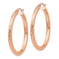 thumbnail image 2 of Real 14kt Rose Gold Diamond-cut 3mm Round Hoop Earrings; for Adults and Teens; for Women and Men, 2 of 3
