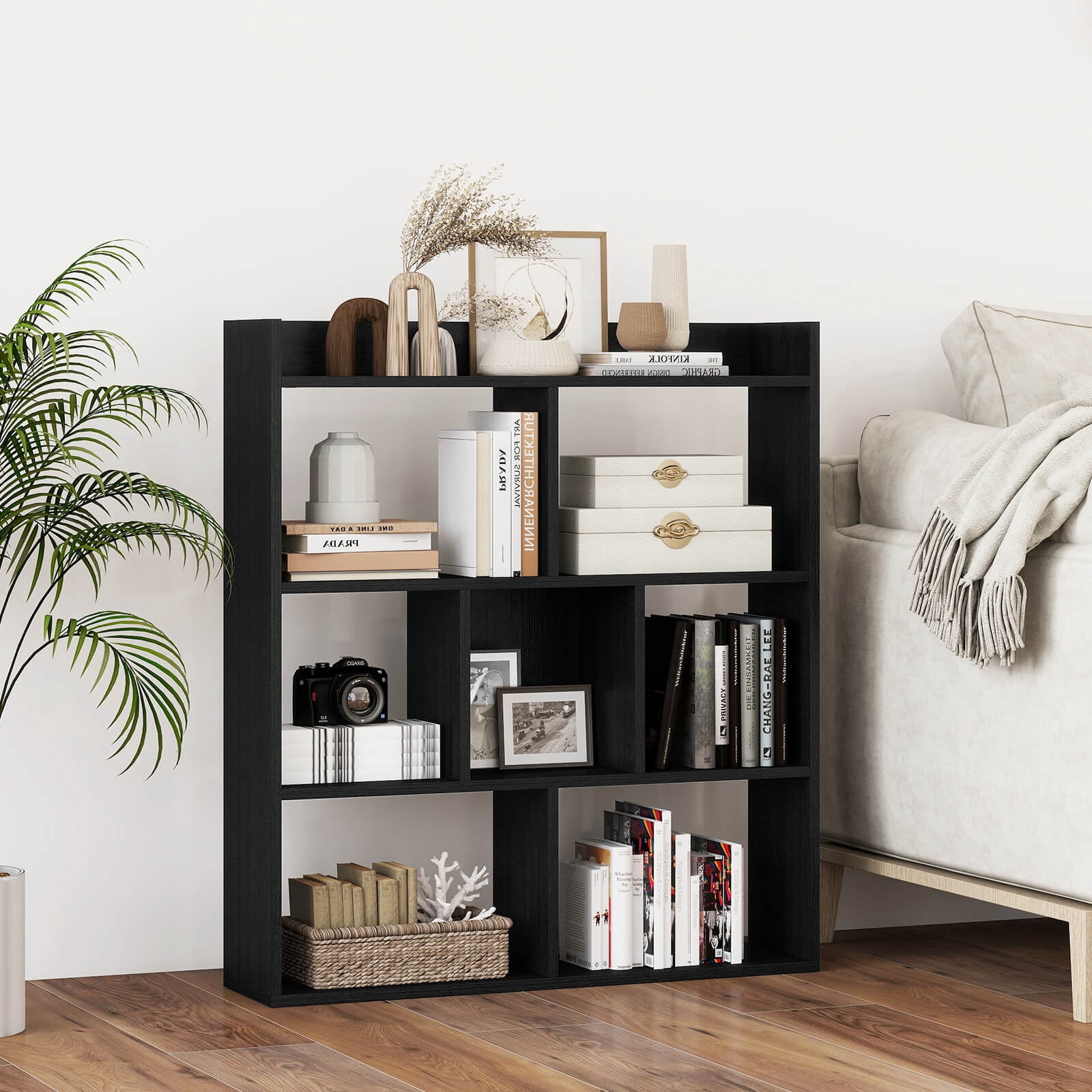 Costway 2 PCS 7-cube Bookcase Open Storage Shelf with Anti-tipping Kits for Living Room Black
